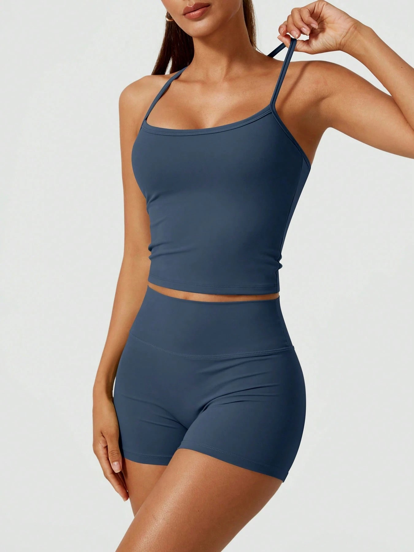 Halter studio coordinated set The Quiet & Co. — back view sculpted silhouette — Navy Blue