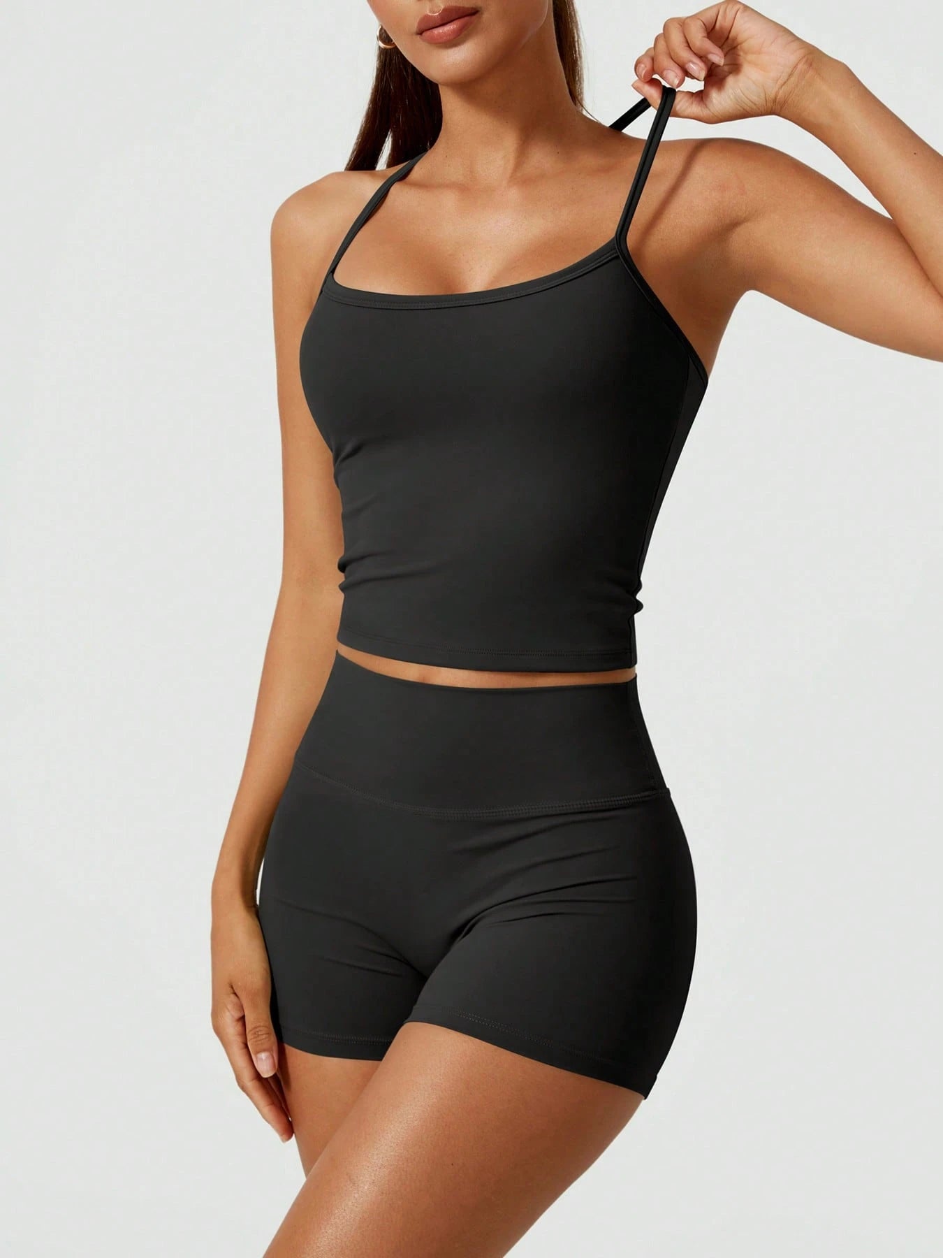 Halter studio coordinated set The Quiet & Co. — back view sculpted silhouette — Black