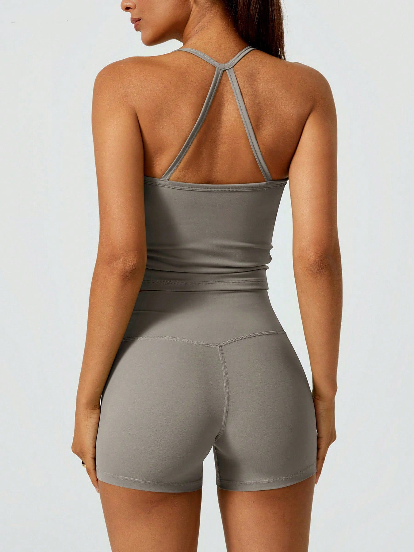 Halter studio coordinated set The Quiet & Co. — back view sculpted silhouette — Grey