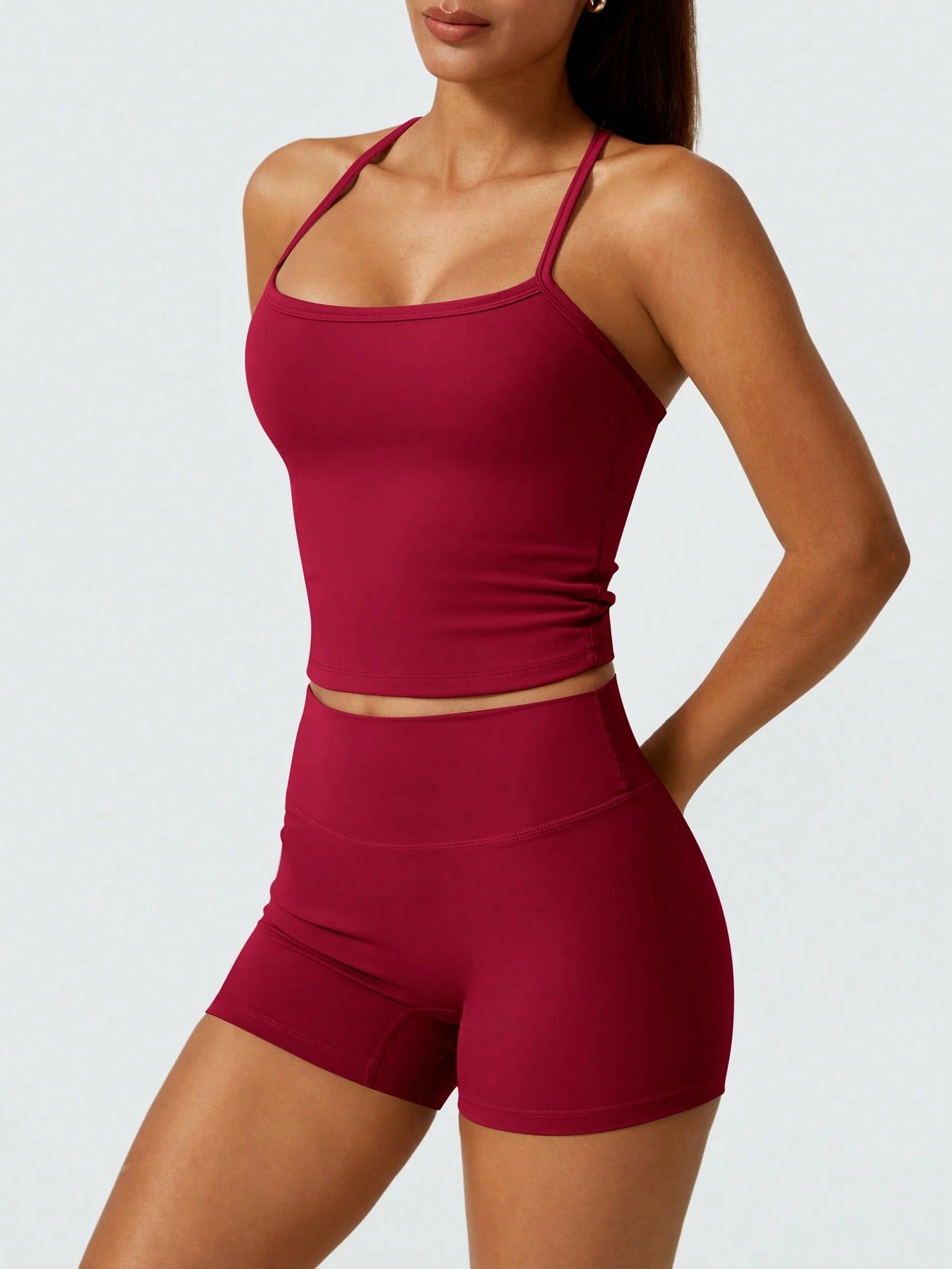 Halter studio coordinated set The Quiet & Co. — back view sculpted silhouette — Red