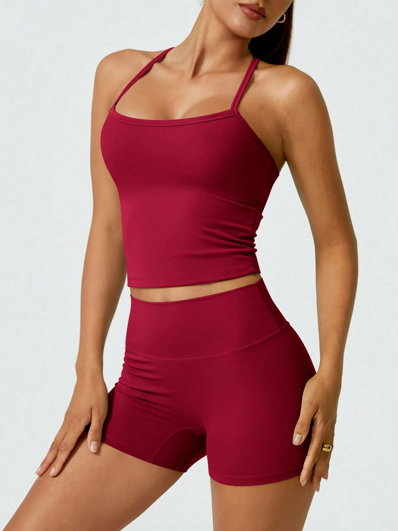 Halter studio coordinated set The Quiet & Co. — back view sculpted silhouette — Red