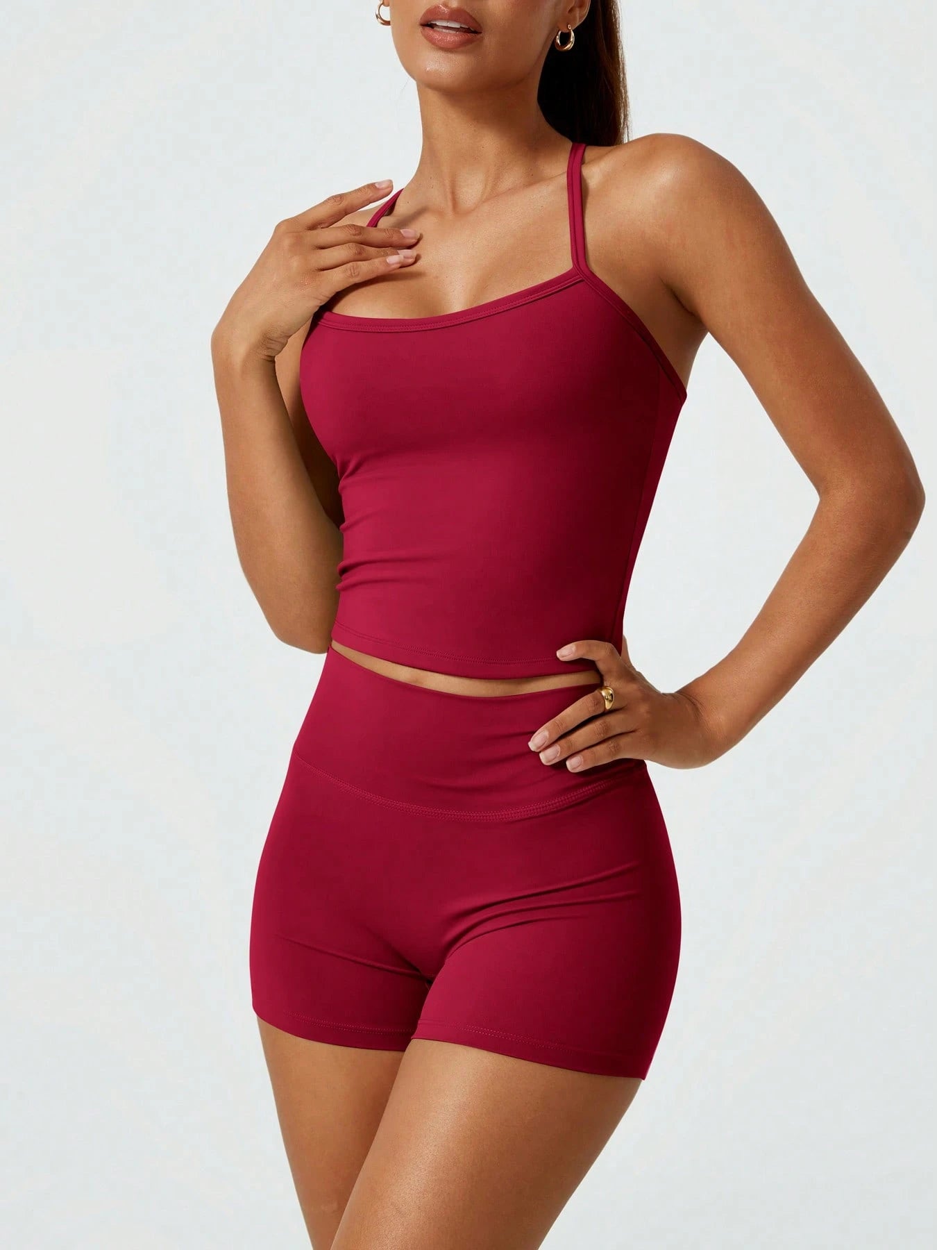 Halter studio coordinated set The Quiet & Co. — back view sculpted silhouette — Red