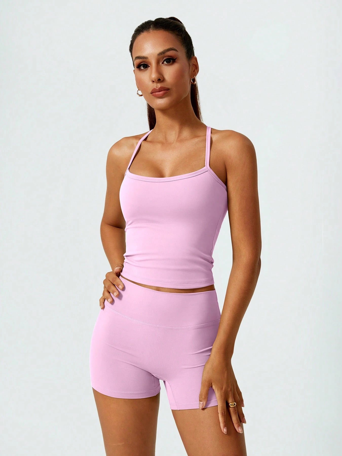 Halter studio coordinated set The Quiet & Co. — back view sculpted silhouette — Pink