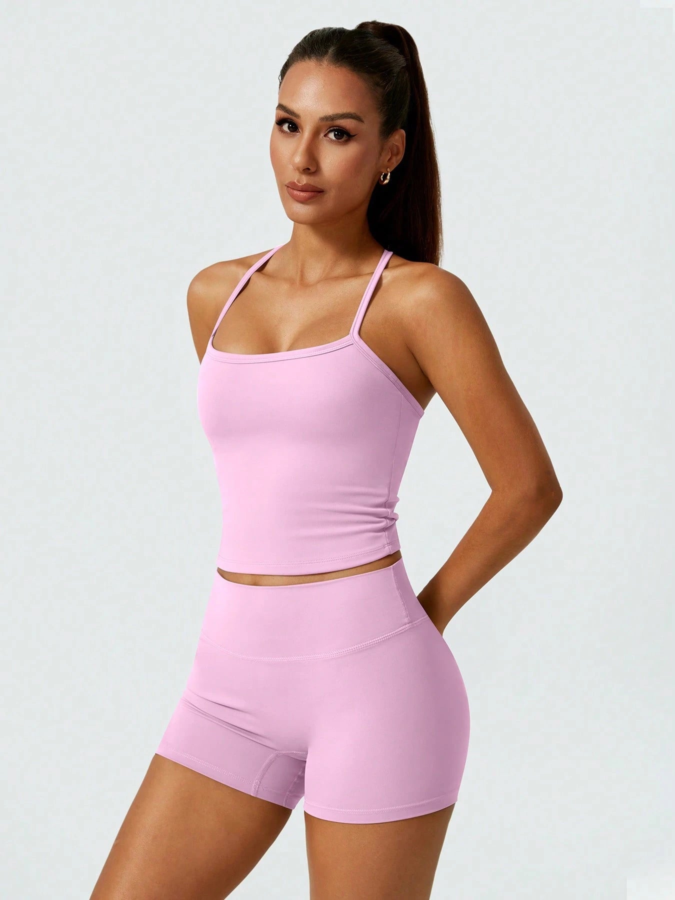 Halter studio coordinated set The Quiet & Co. — back view sculpted silhouette — Pink