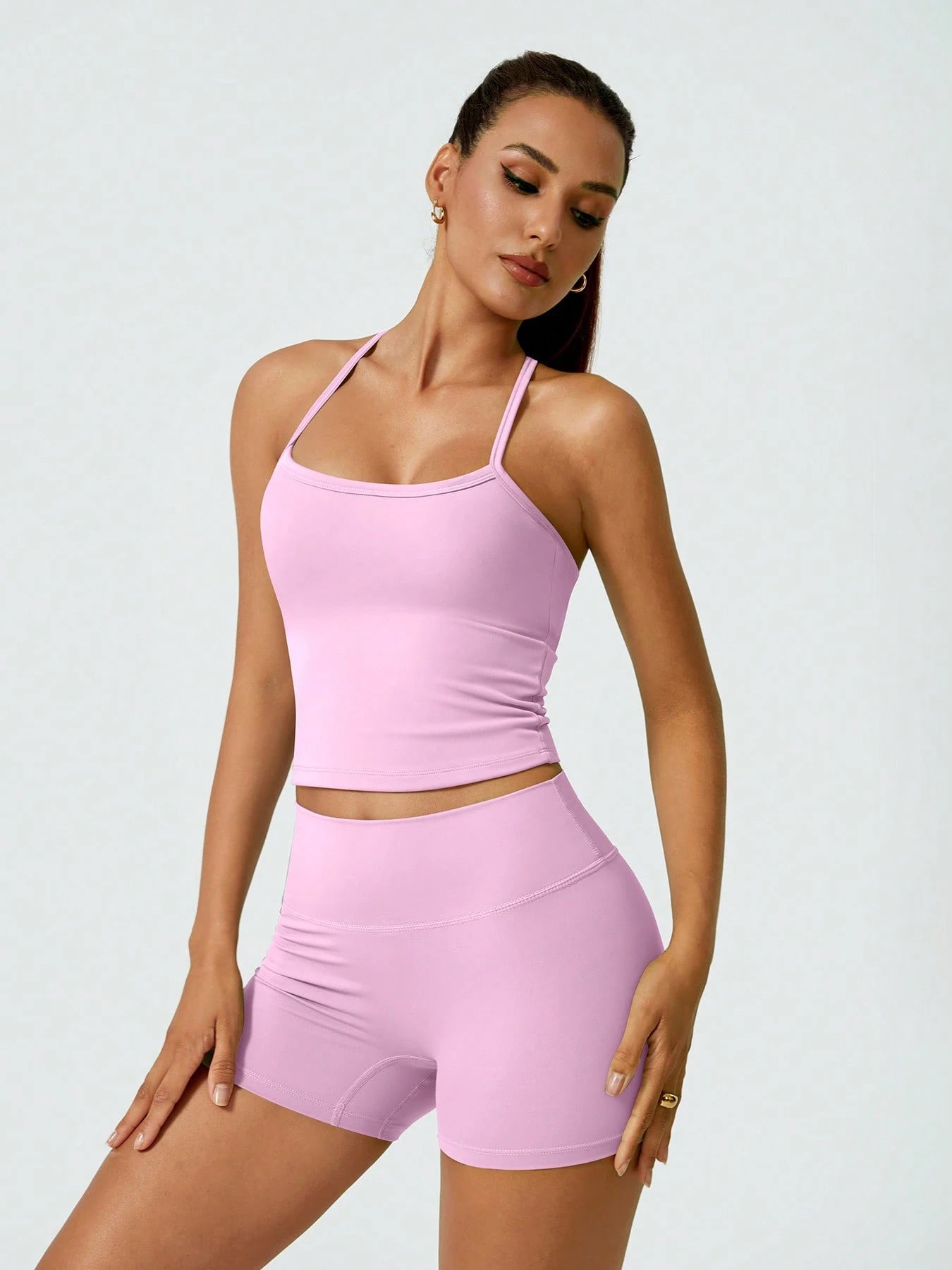 Halter studio coordinated set The Quiet & Co. — back view sculpted silhouette — Pink