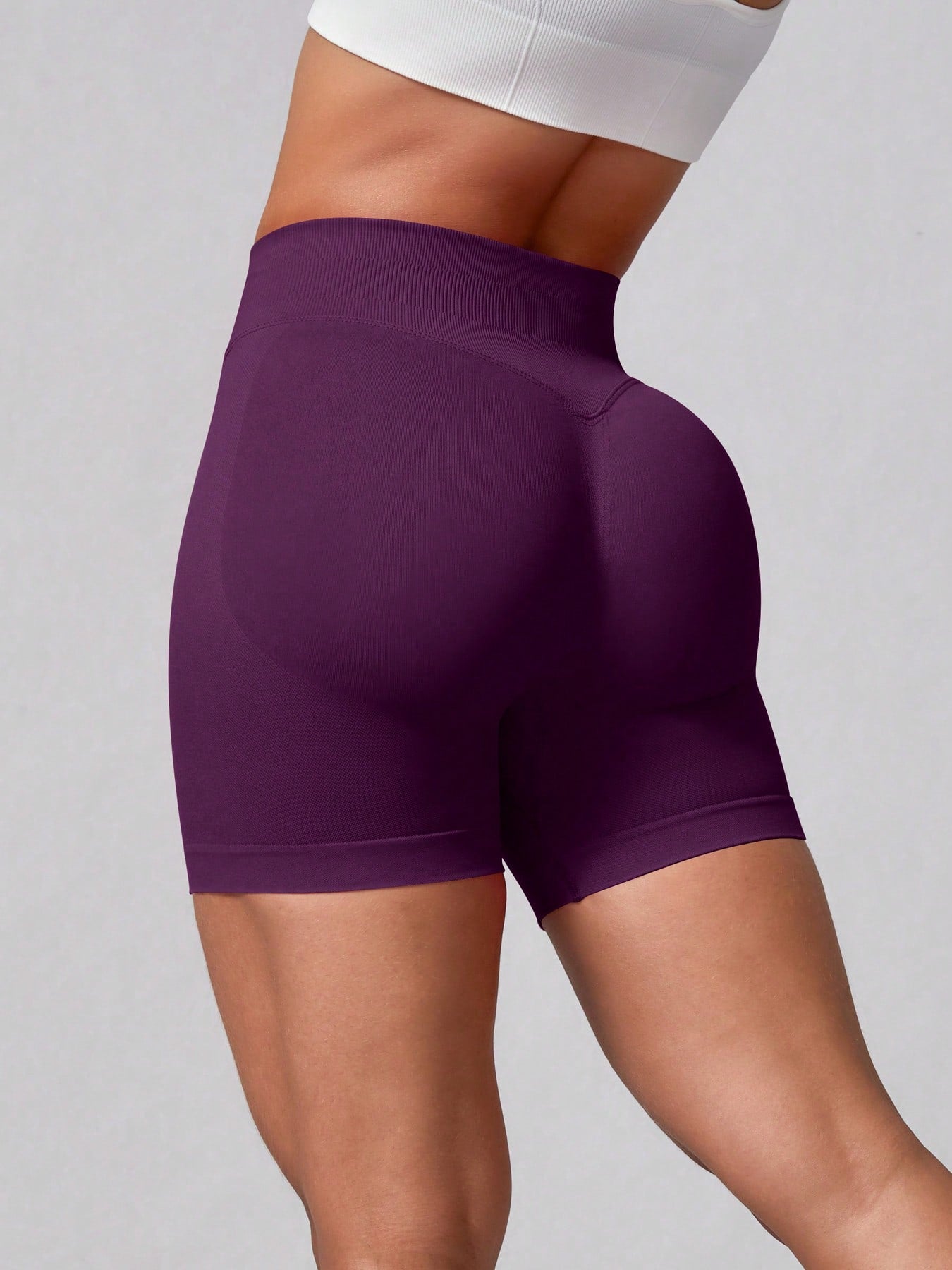 Sculpt high-rise seamless shorts The Quiet & Co. — back view natural shape — Bold Plum