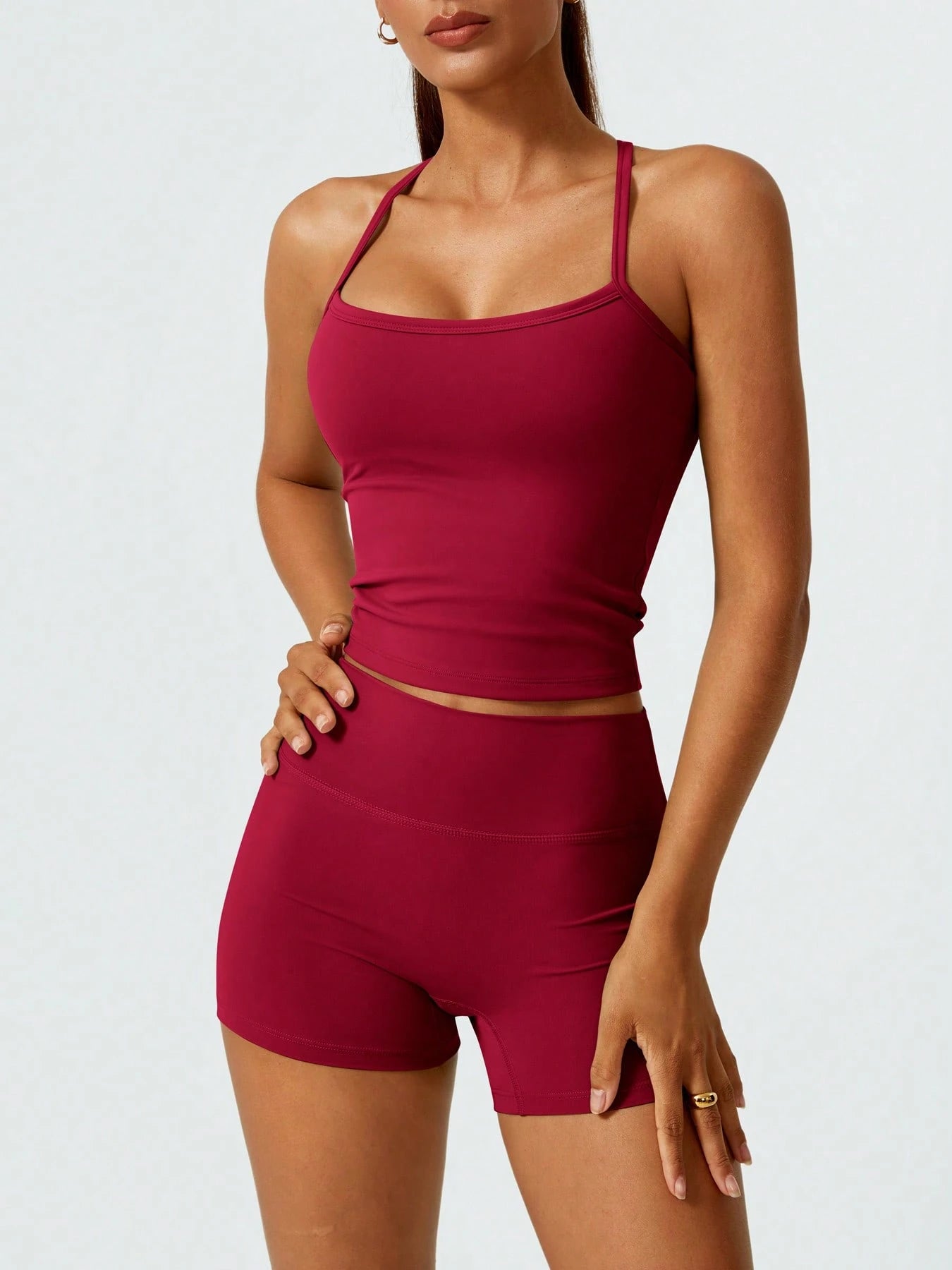 Halter studio coordinated set The Quiet & Co. — back view sculpted silhouette — Red
