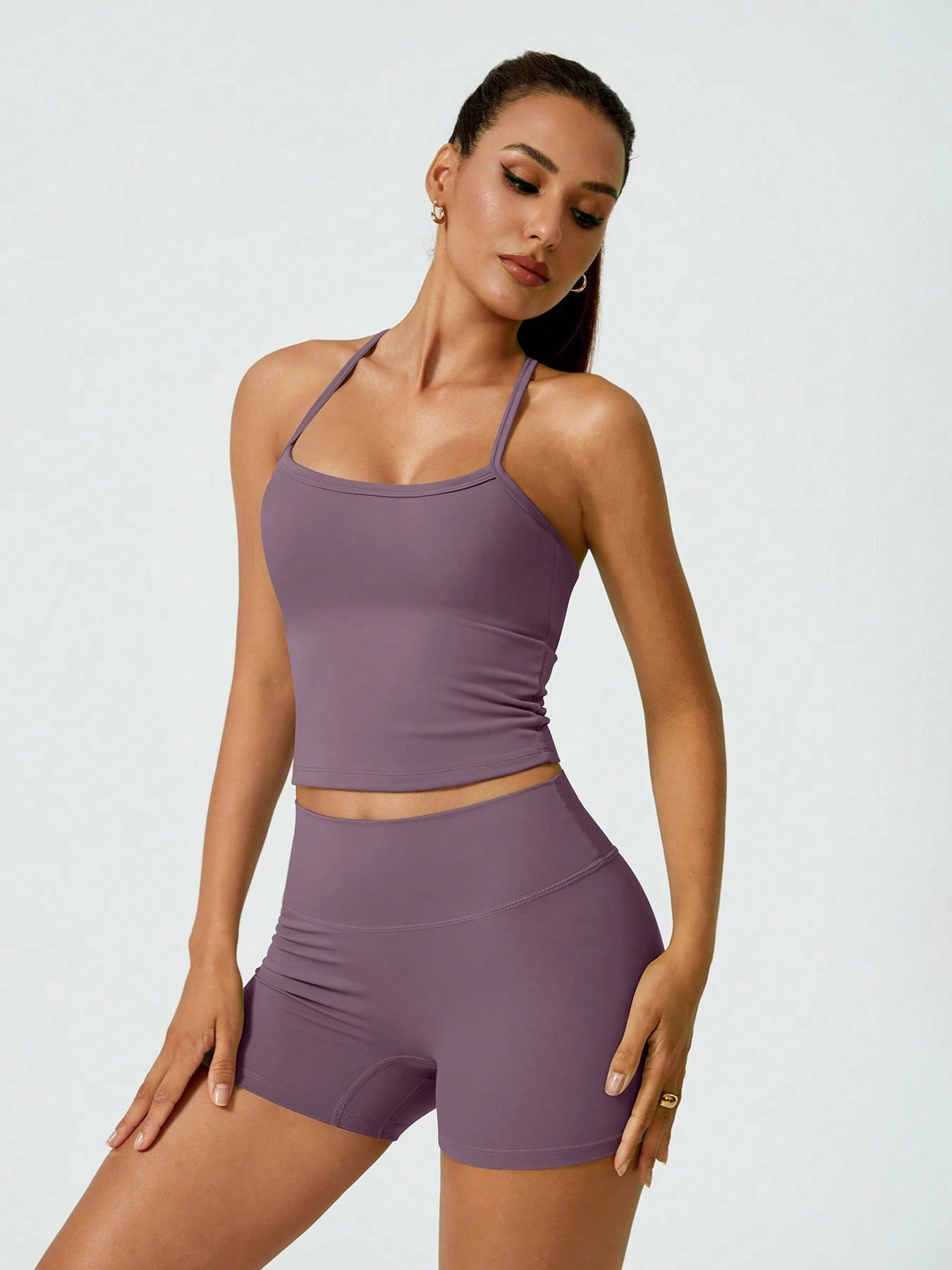 Halter studio coordinated set The Quiet & Co. — back view sculpted silhouette — Purple