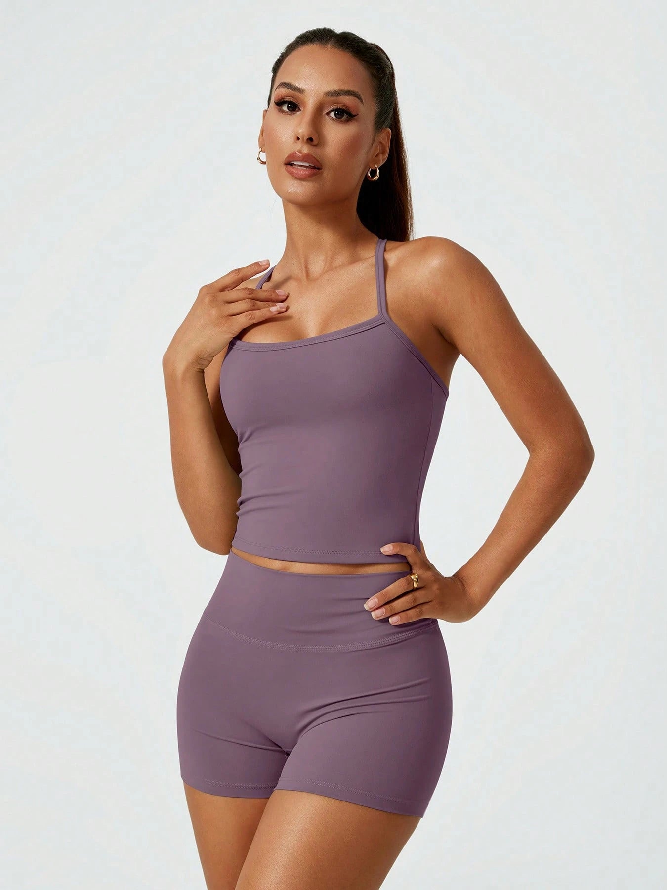 Halter studio coordinated set The Quiet & Co. — back view sculpted silhouette — Purple