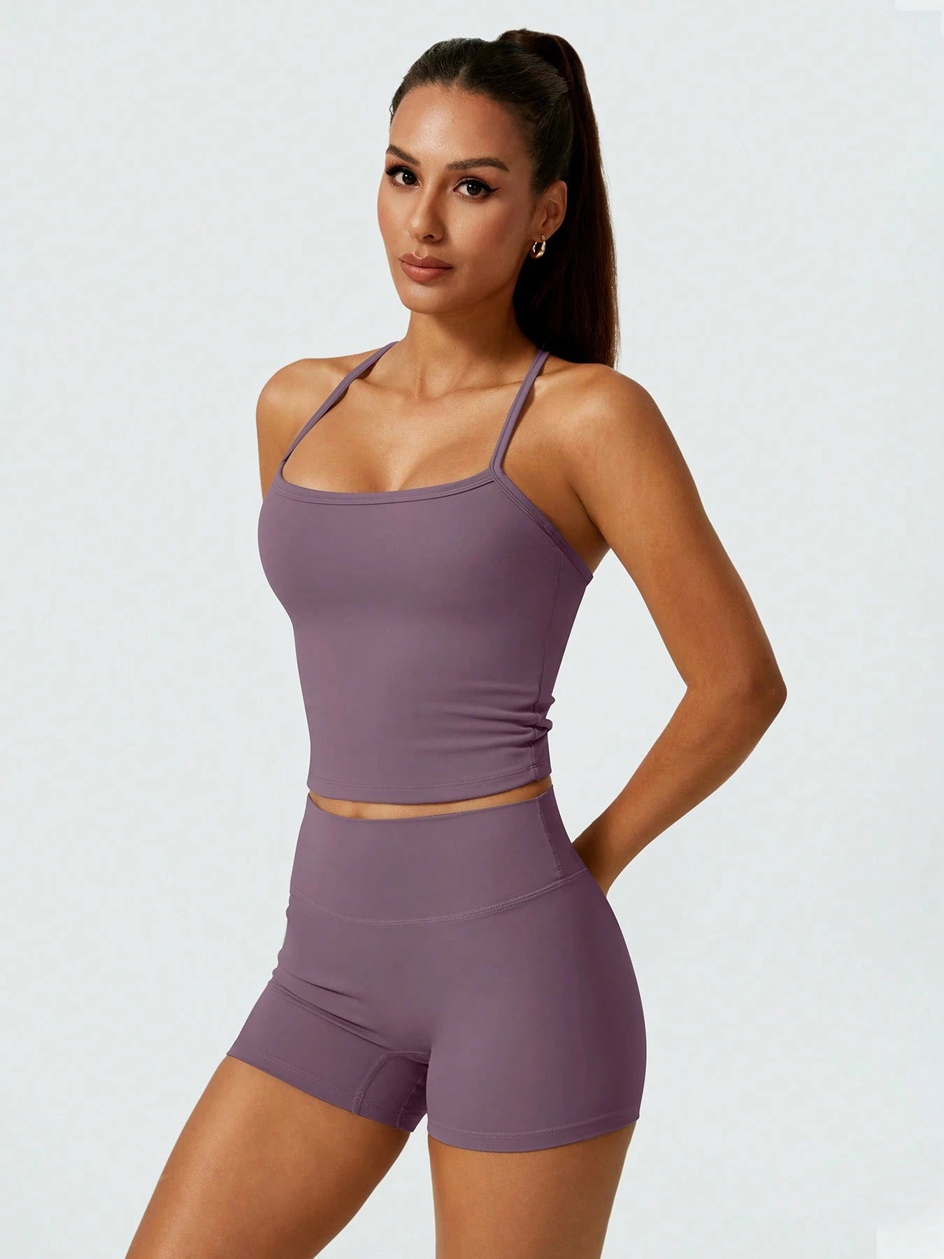 Halter studio coordinated set The Quiet & Co. — back view sculpted silhouette — Purple