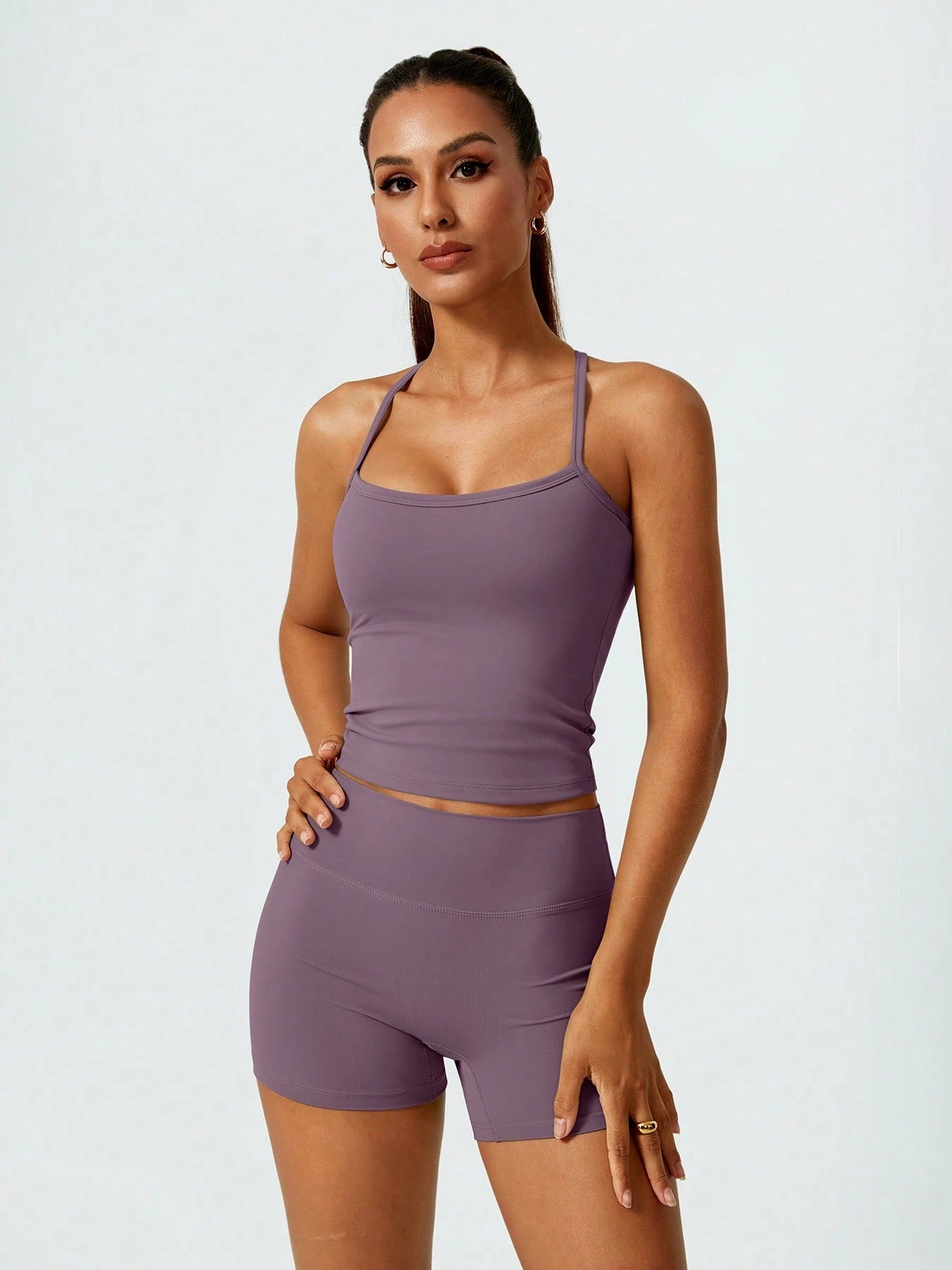Halter studio coordinated set The Quiet & Co. — back view sculpted silhouette — Purple