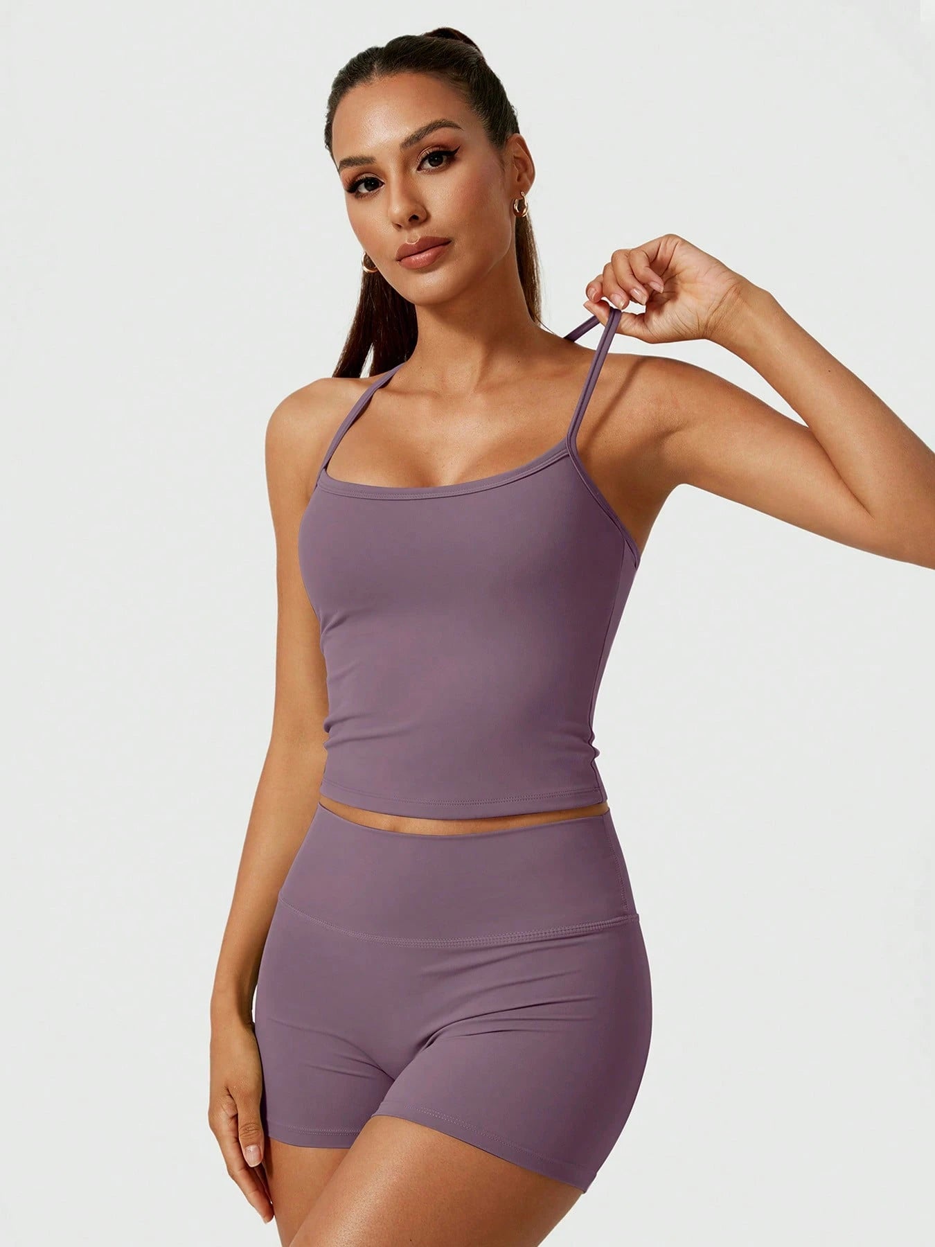 Halter studio coordinated set The Quiet & Co. — back view sculpted silhouette — Purple
