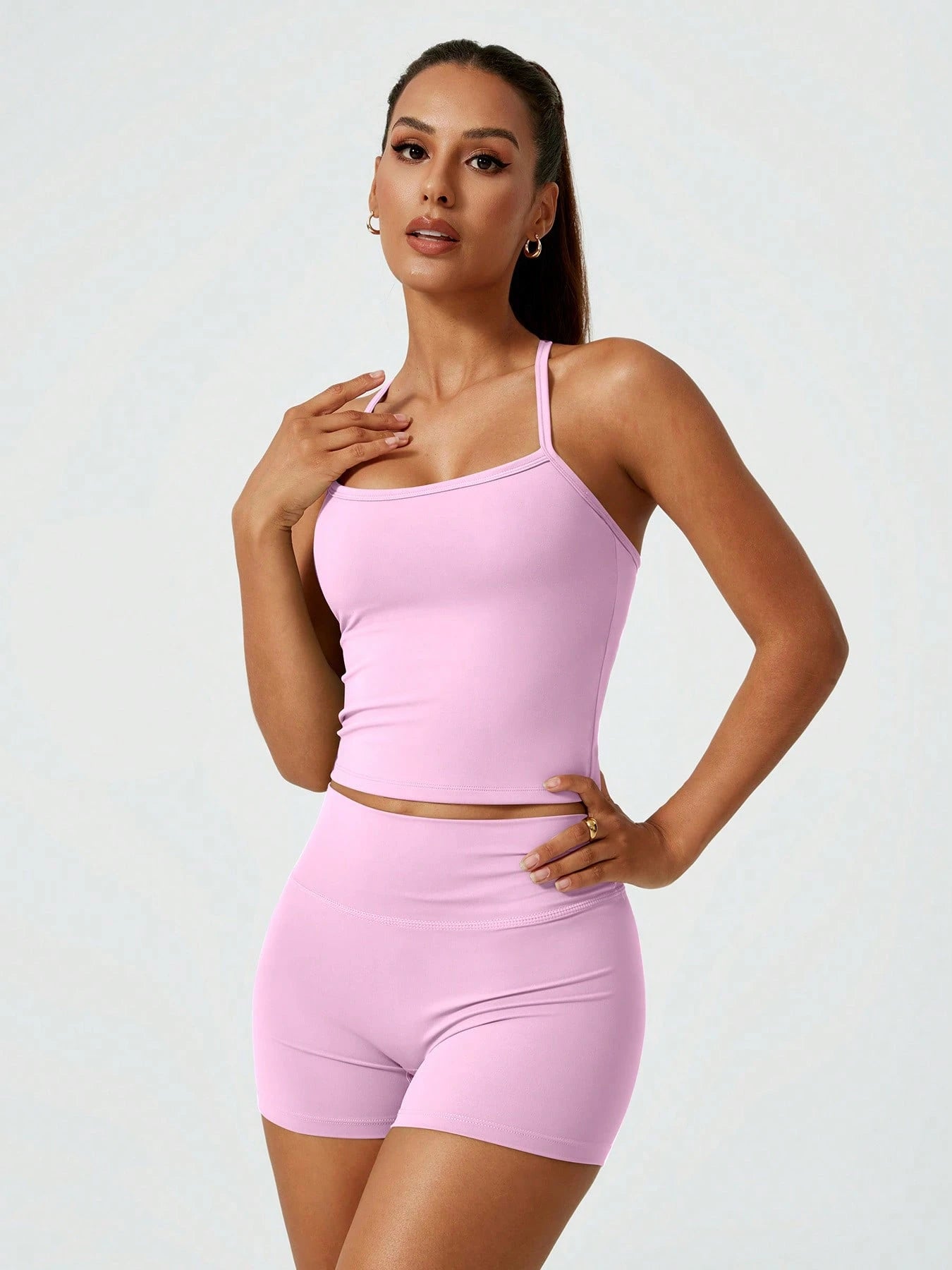 Halter studio coordinated set The Quiet & Co. — back view sculpted silhouette — Pink